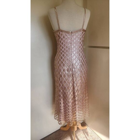 SHO pale rose gold sequin Slip DressV Neck, Spaghetti straps, diamond pattern, - Picture 4 of 10